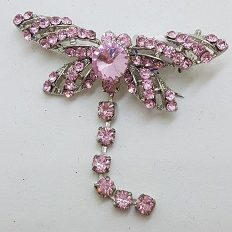 Large Plated Pink Dragonfly Brooch - Vintage Costume Jewellery