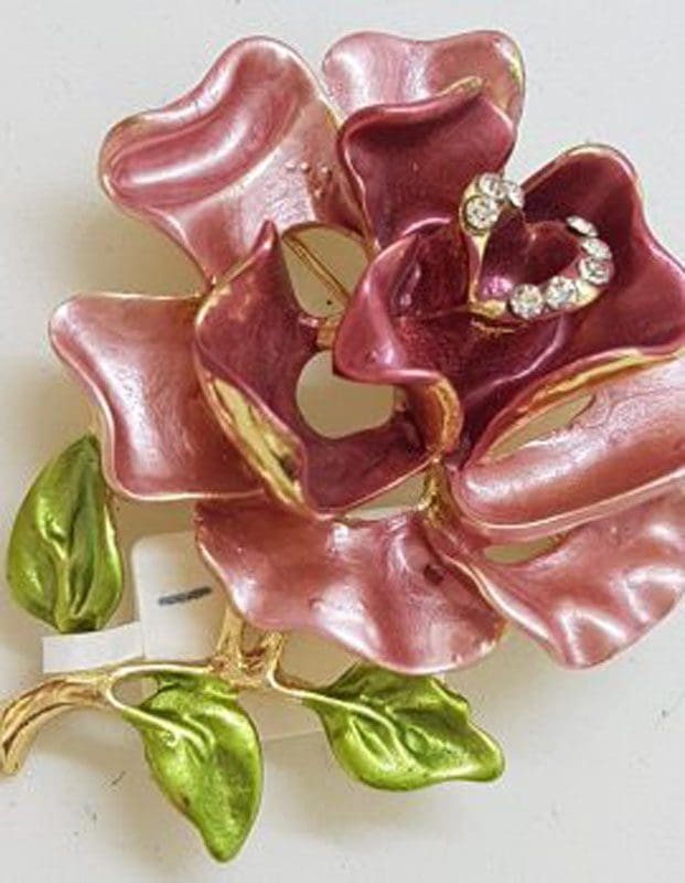 Plated Pink Rose Brooch – Costume Jewellery