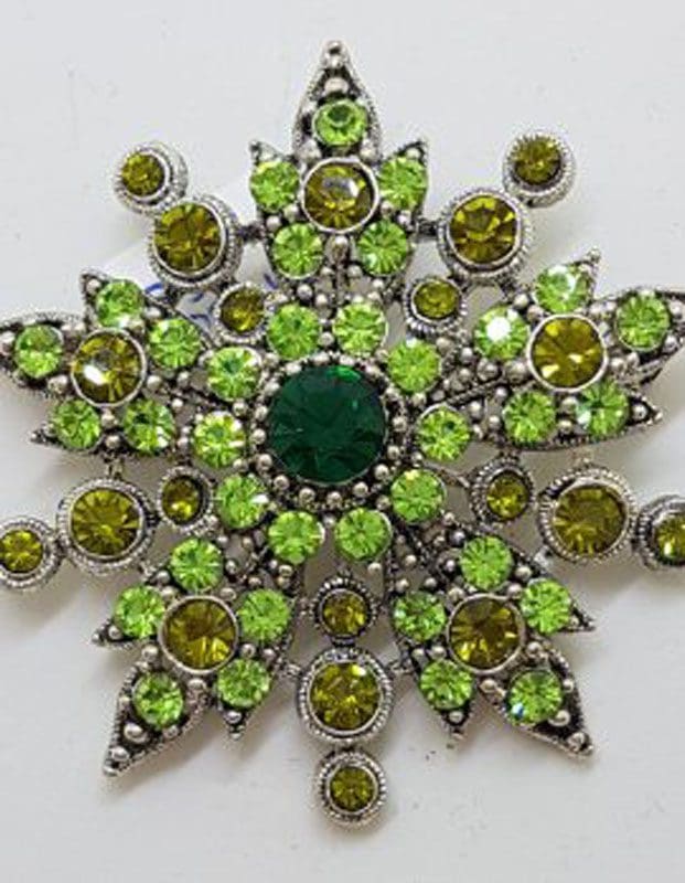 Plated Large Green Flower / Star Brooch – Costume Jewellery
