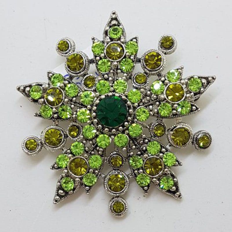 Plated Large Green Flower / Star Brooch – Costume Jewellery