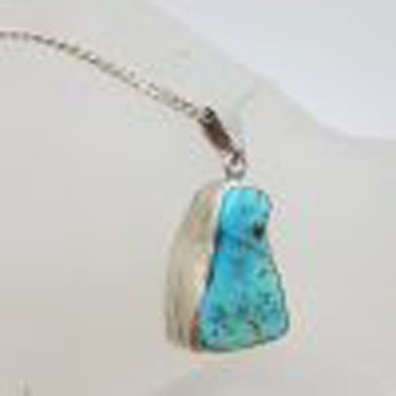 Sterling Silver Turquoise Pendant on Silver Chain - Vintage