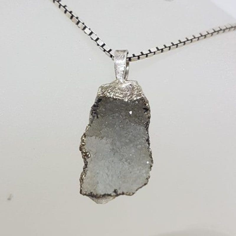 Sterling Silver Druzy Crystal Pendant on Silver Chain - Vintage