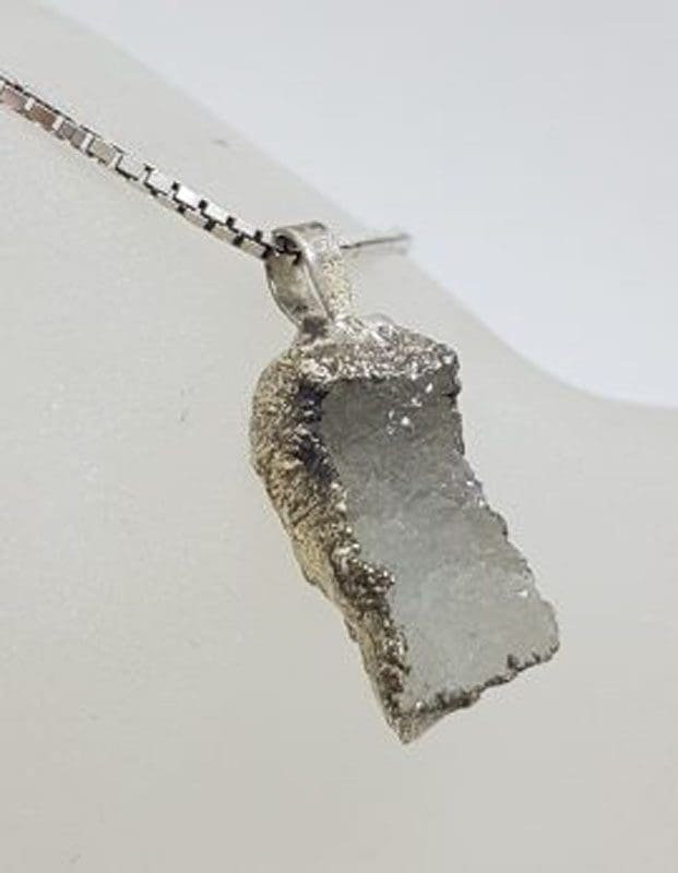 Sterling Silver Druzy Crystal Pendant on Silver Chain - Vintage