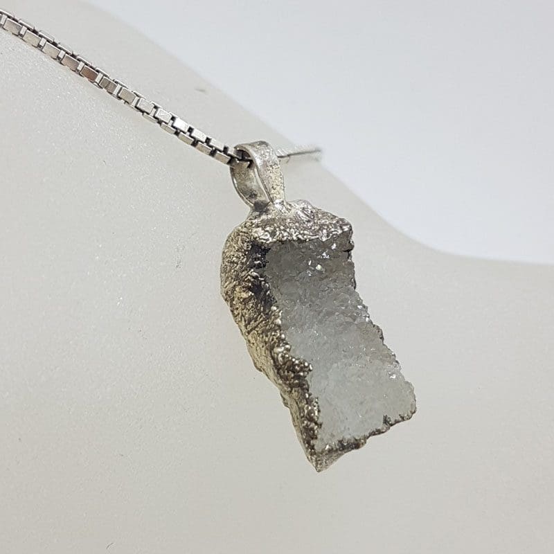 Sterling Silver Druzy Crystal Pendant on Silver Chain - Vintage