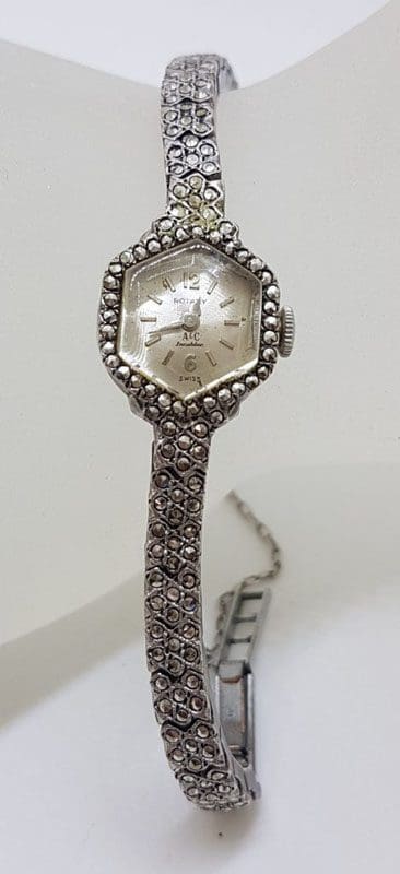 Sterling Silver Marcasite Ladies Watch in Hexagonal Shape - Vintage