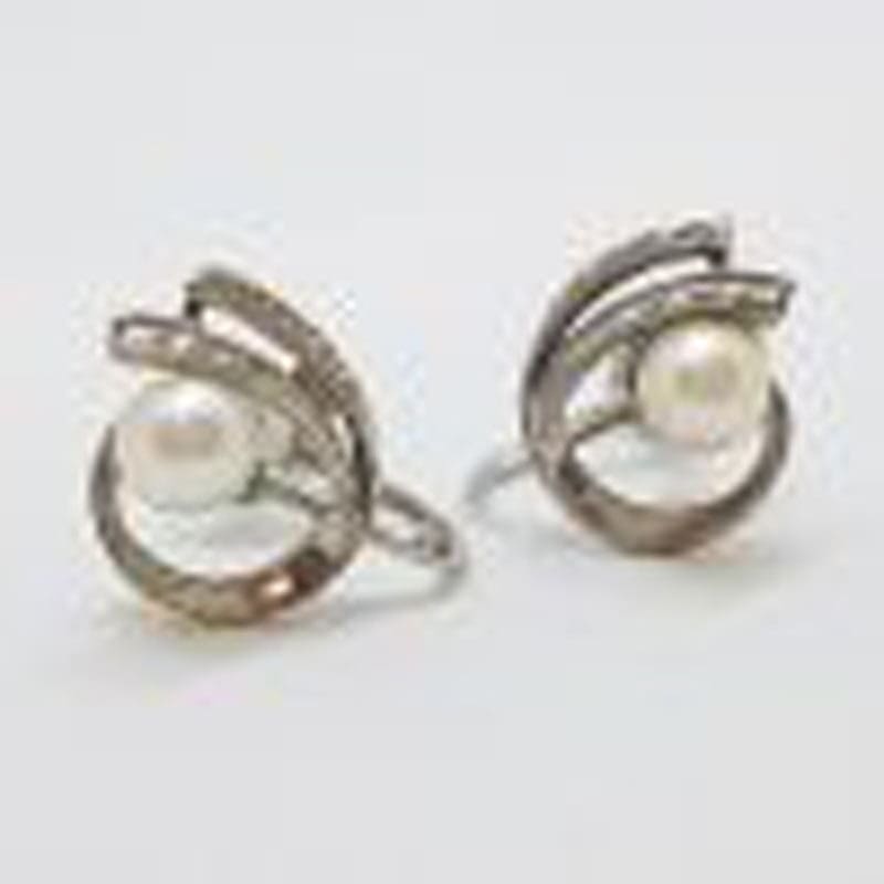 Sterling Silver Cultured Pearl Screw-On Earrings - Vintage