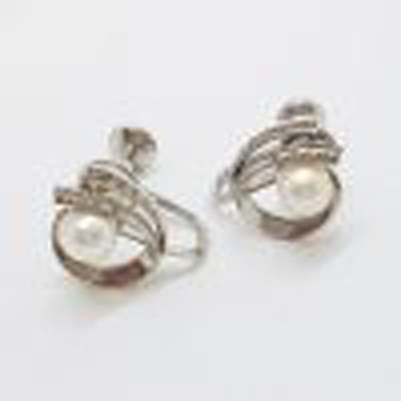 Sterling Silver Cultured Pearl Screw-On Earrings - Vintage