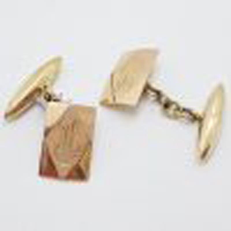 9ct Rose Gold Rectangular Shape Monogrammed Cufflinks - Antique / Vintage