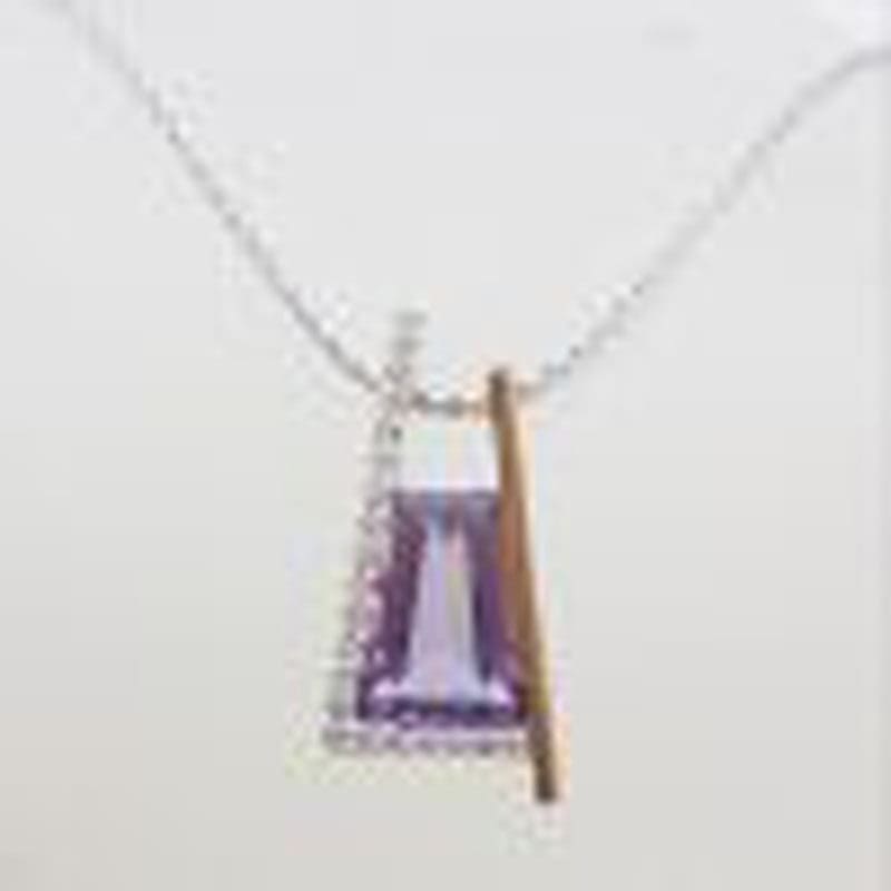 9ct Rose Gold Unique Amethyst and Diamond Pendant on White Gold Chain