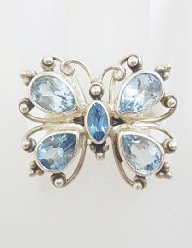 Sterling Silver Blue Topaz Large Butterfly Ring