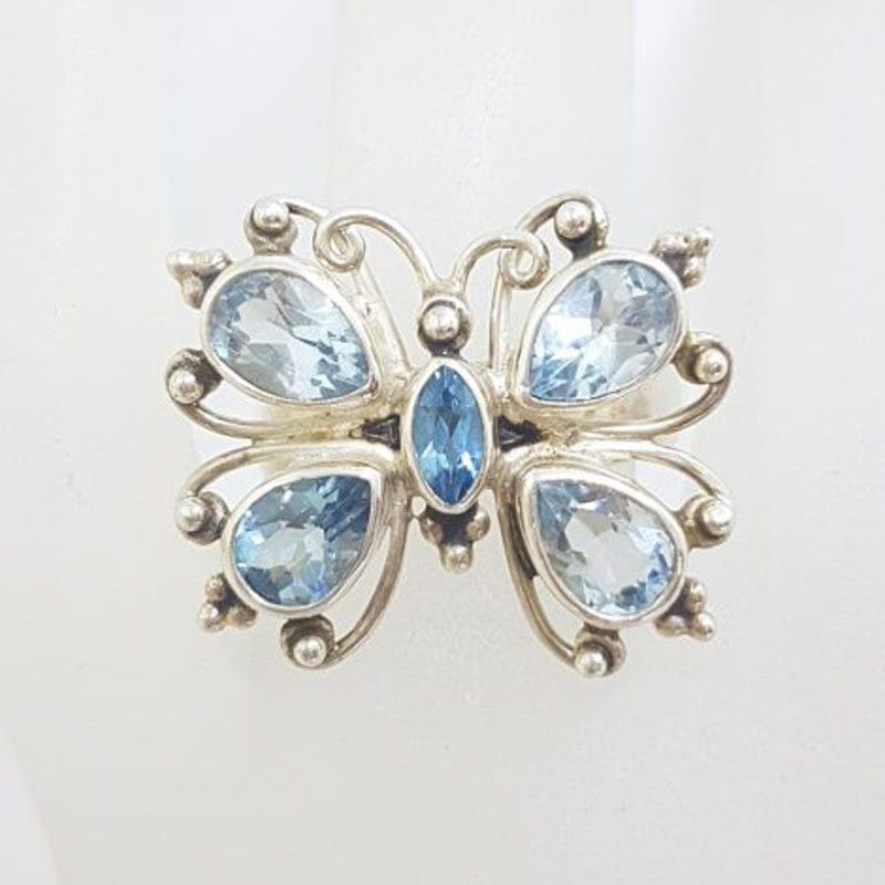 Sterling Silver Blue Topaz Large Butterfly Ring