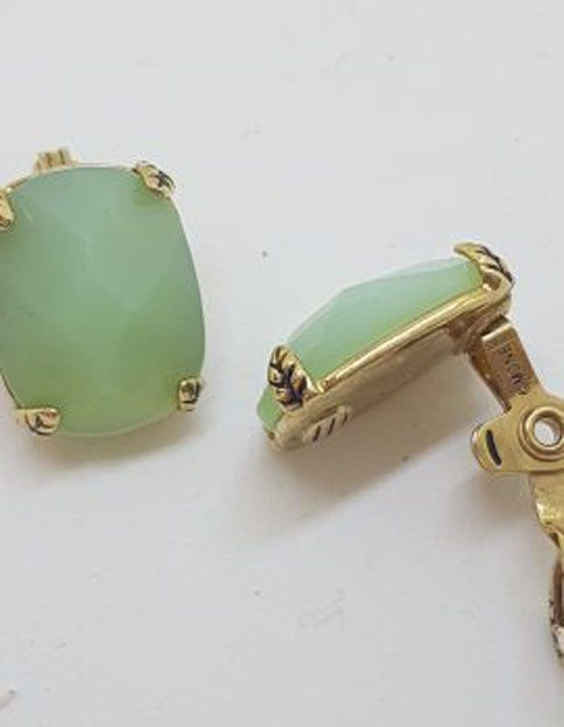 Plated Rectangular Green Clip-On Earrings