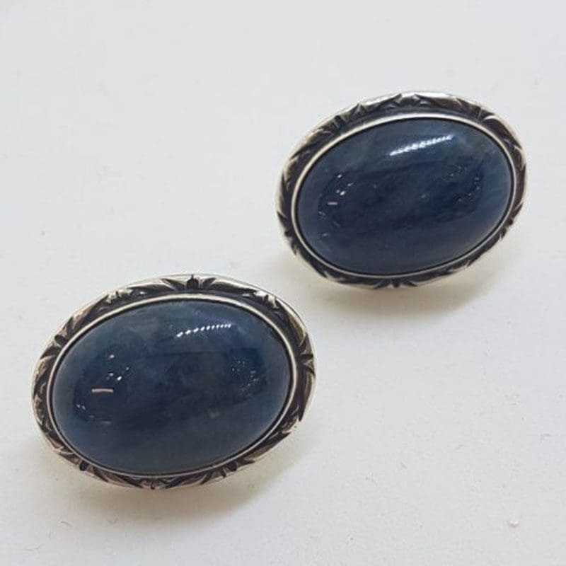 Sterling Silver Large Oval Blue Kyanite Stud Earrings