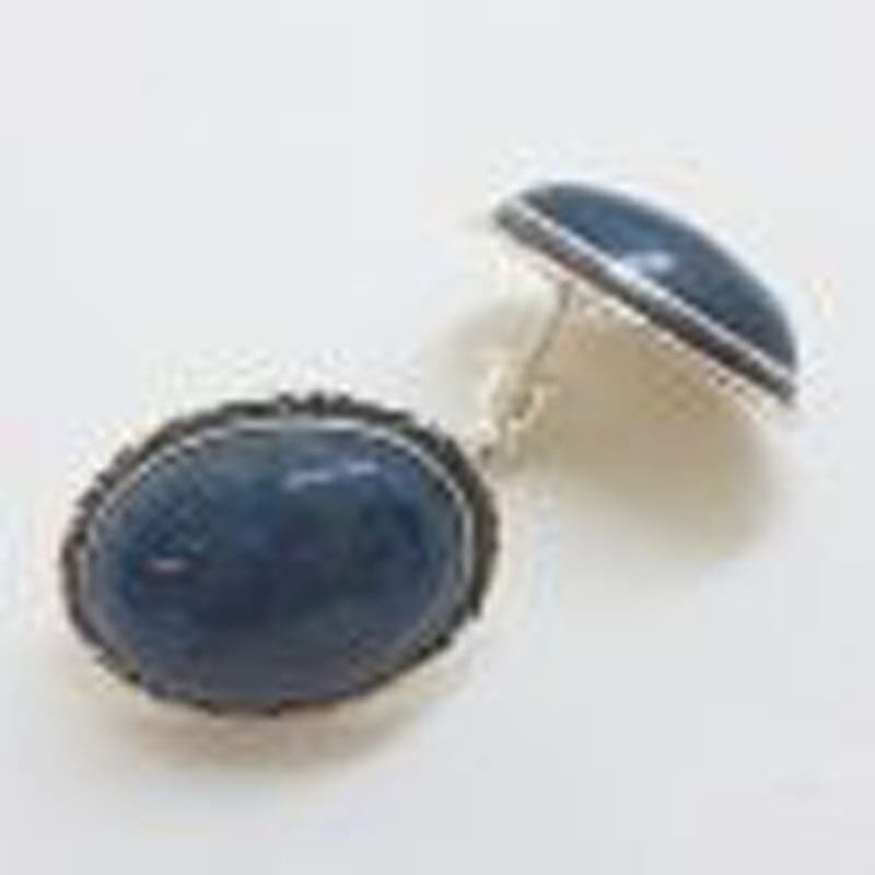 Sterling Silver Large Oval Blue Kyanite Stud Earrings