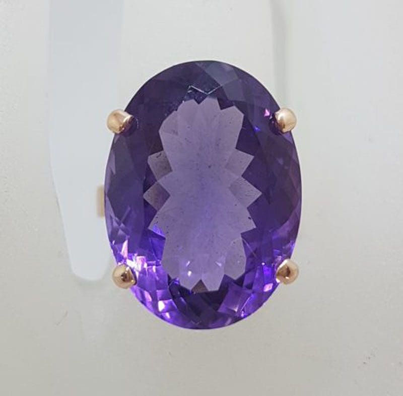 9ct Rose Gold Large Oval Claw Set Amethyst Ring