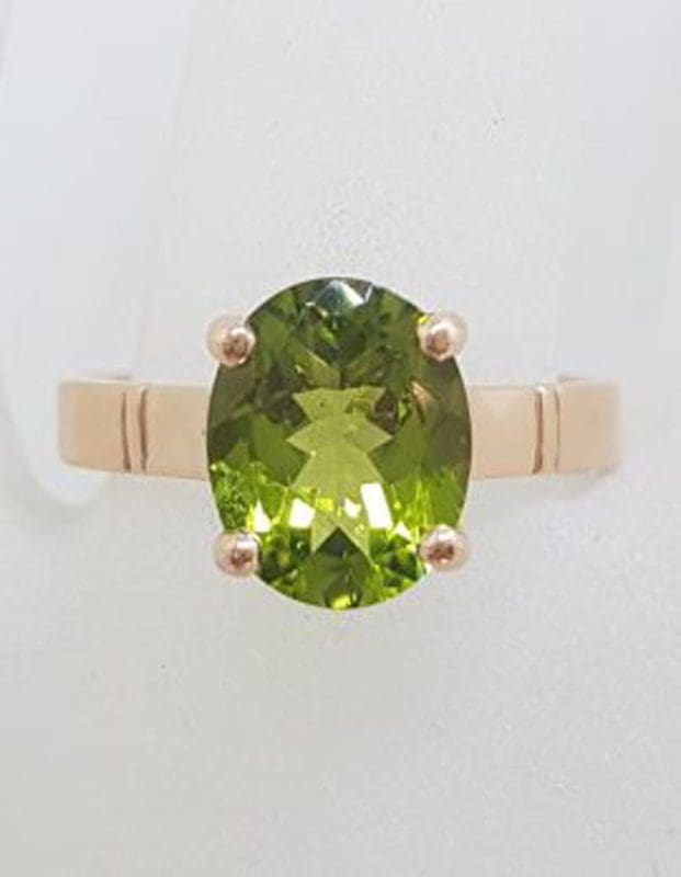 9ct Rose Gold Oval Claw Set Peridot Ring