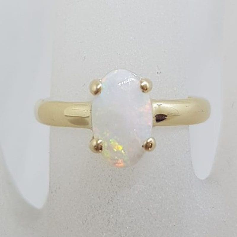 9ct Yellow Gold Oval Claw Set Solid White Opal Ring