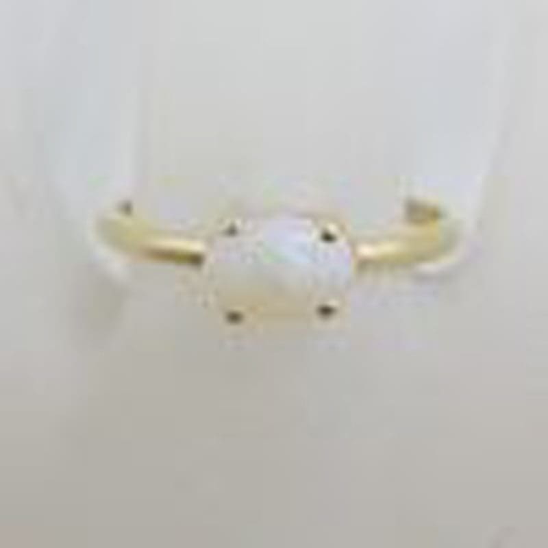 9ct Yellow Gold Oval Claw Set Solid White Opal Ring