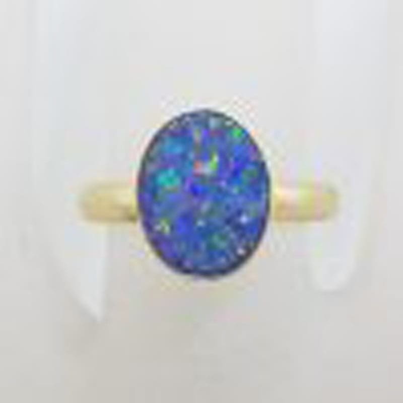 9ct Yellow Gold Oval Blue with Multi-Colour Opal Ring – Cooper Pedy