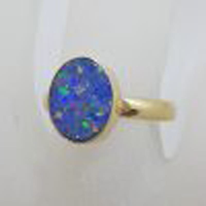 9ct Yellow Gold Oval Blue with Multi-Colour Opal Ring – Cooper Pedy
