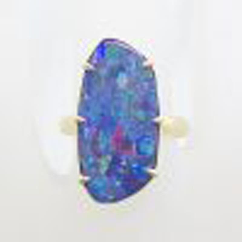 9ct Yellow Gold Unusual Shape Blue with Multi-Colour Opal Ring – Cooper Pedy