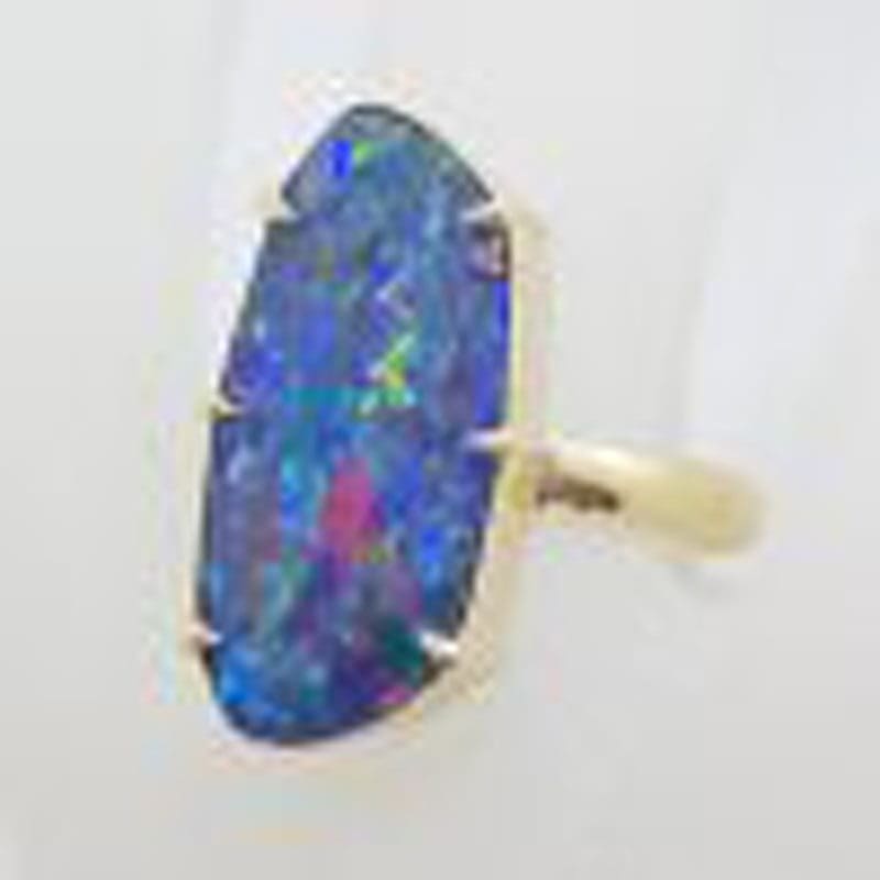 9ct Yellow Gold Unusual Shape Blue with Multi-Colour Opal Ring – Cooper Pedy