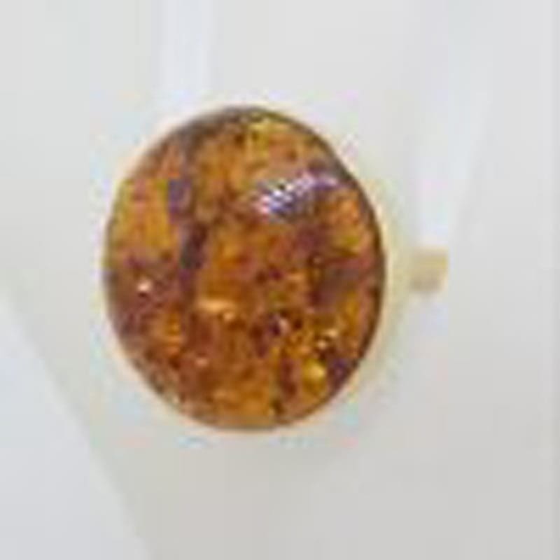9ct Yellow Gold Large Round Natural Baltic Amber Ring