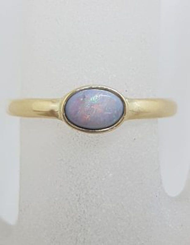 9ct Yellow Gold Solid Opal Oval Ring