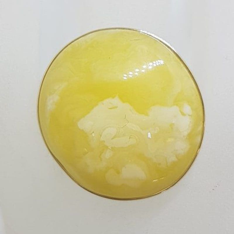 9ct Yellow Gold Large Round Natural Baltic Butter Amber Ring