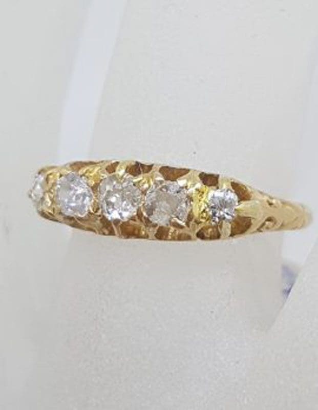 18ct Yellow Gold 5 Rose Cut Diamond Bridge Set Ring - Antique / Vintage