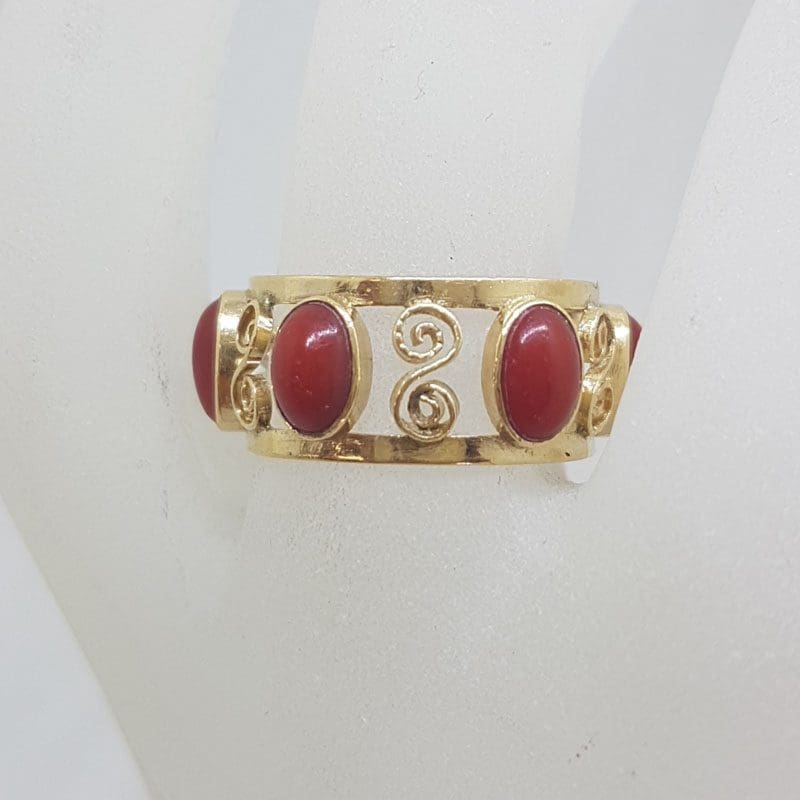 20210112_205138 18ct Yellow Gold Ornate Filigree Coral All-Around Ring - Antique / Vintage