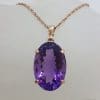 9ct Rose Gold Oval Amethyst Claw Set Pendant on Gold Chain