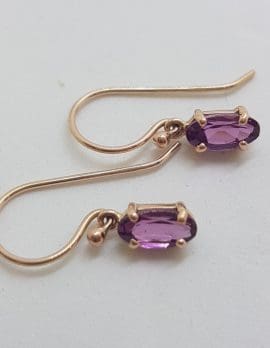 9ct Rose Gold Oval Claw Set Rhodolite Garnet Drop Earrings