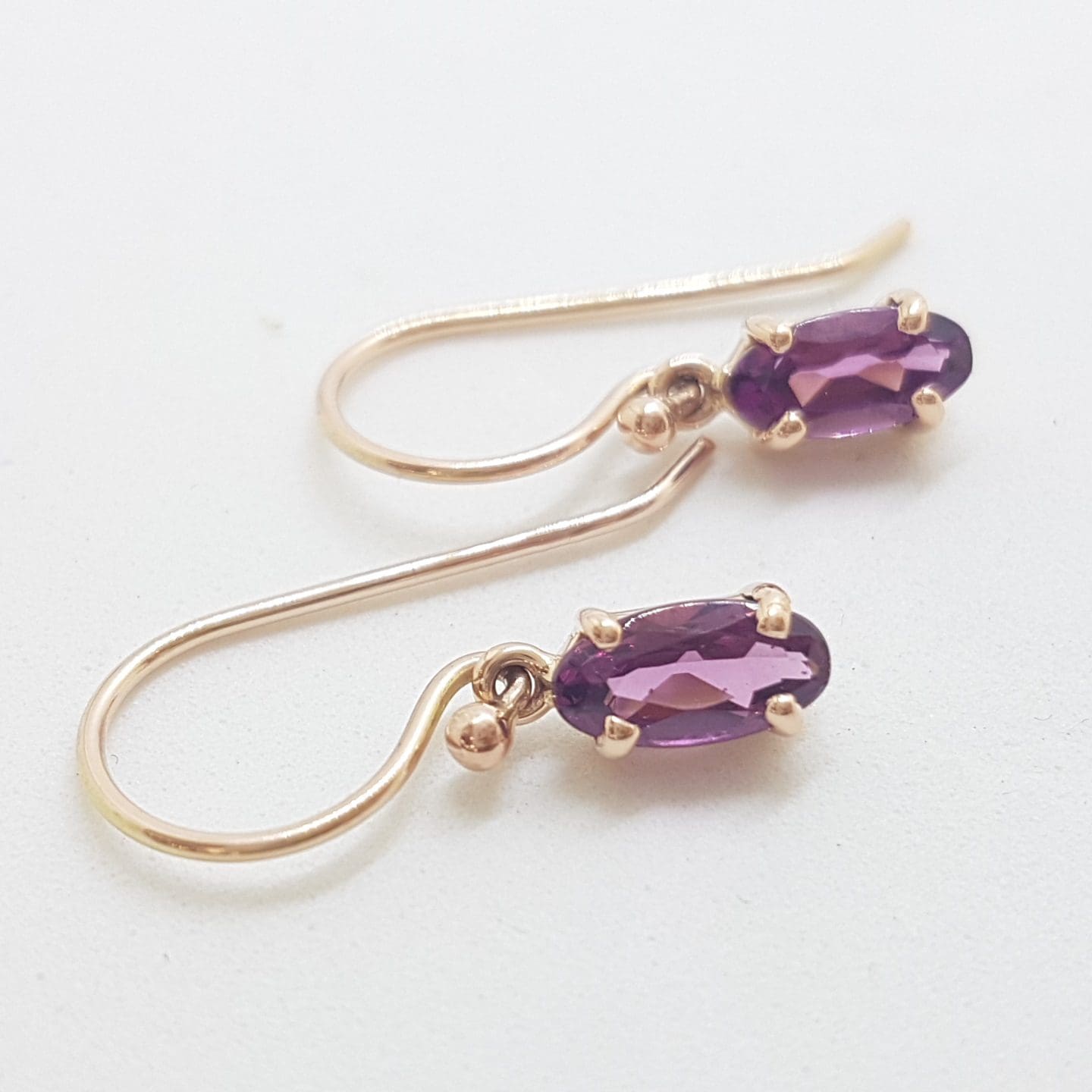 9ct Rose Gold Oval Claw Set Rhodolite Garnet Drop Earrings