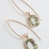 9ct Rose Gold Long Oval Bezel Set Green Amethyst / Prasiolite Drop Earrings