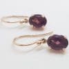 9ct Rose Gold Oval Claw Set Rhodolite Garnet Drop Earrings