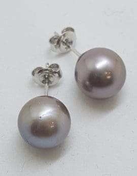 9ct White Gold Grey / Black Tahitian Pearl South Sea Stud Earrings