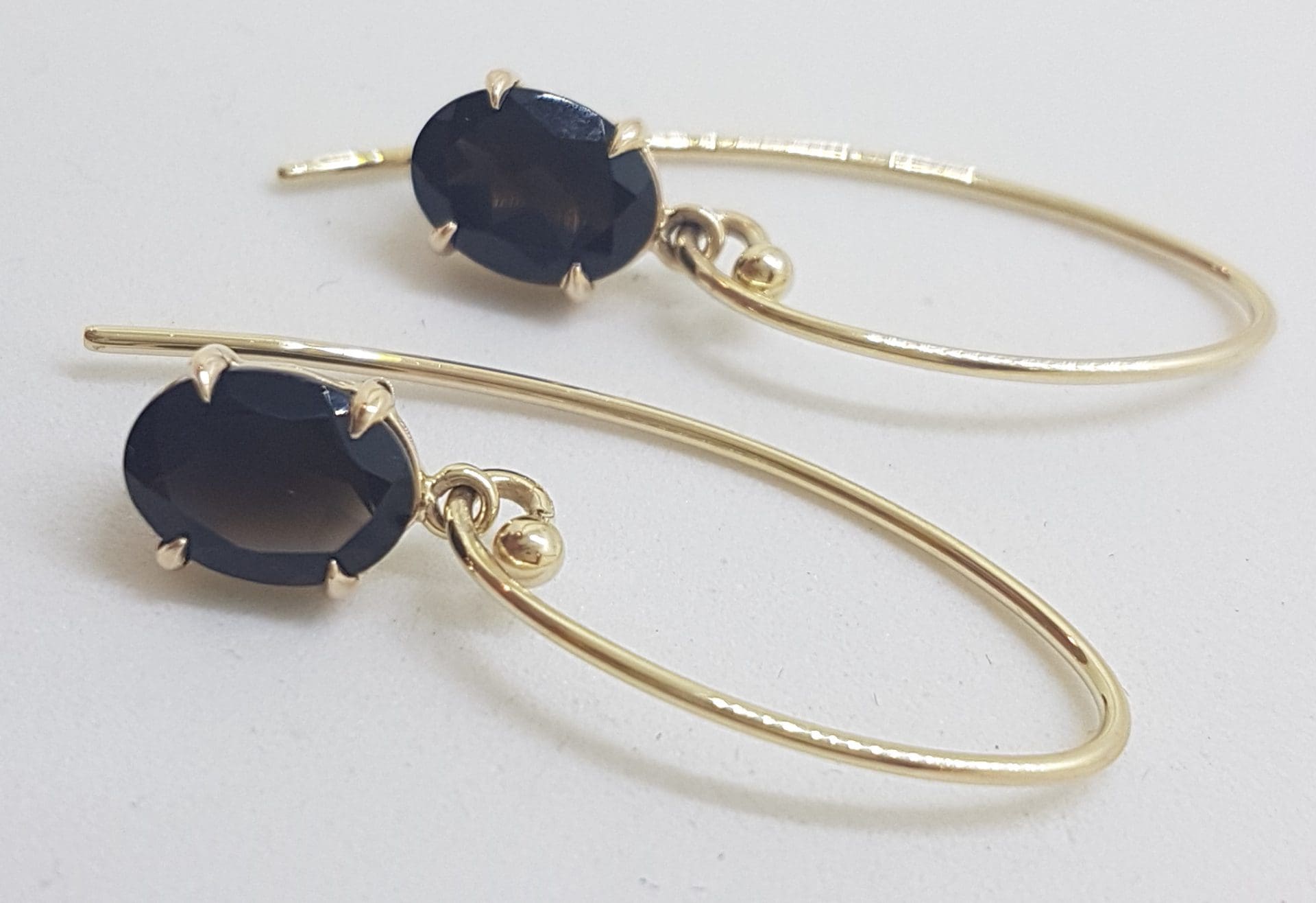 20210115_160126 9ct Yellow Gold Oval Claw Set Long Smokey Quartz Drop Earrings