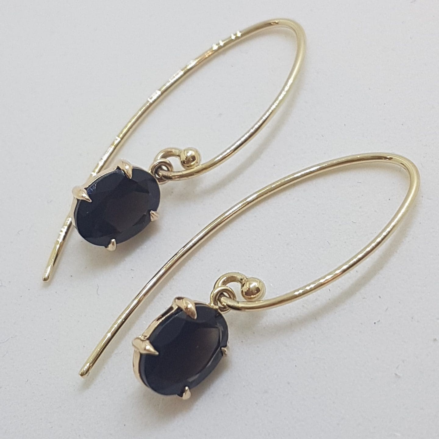 20210115_160200 9ct Yellow Gold Oval Claw Set Long Smokey Quartz Drop Earrings