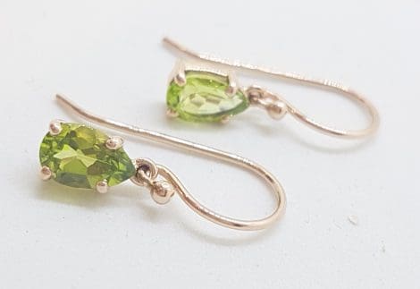 9ct Rose Gold Teardrop / Pear Shape Claw Set Peridot Drop Earrings