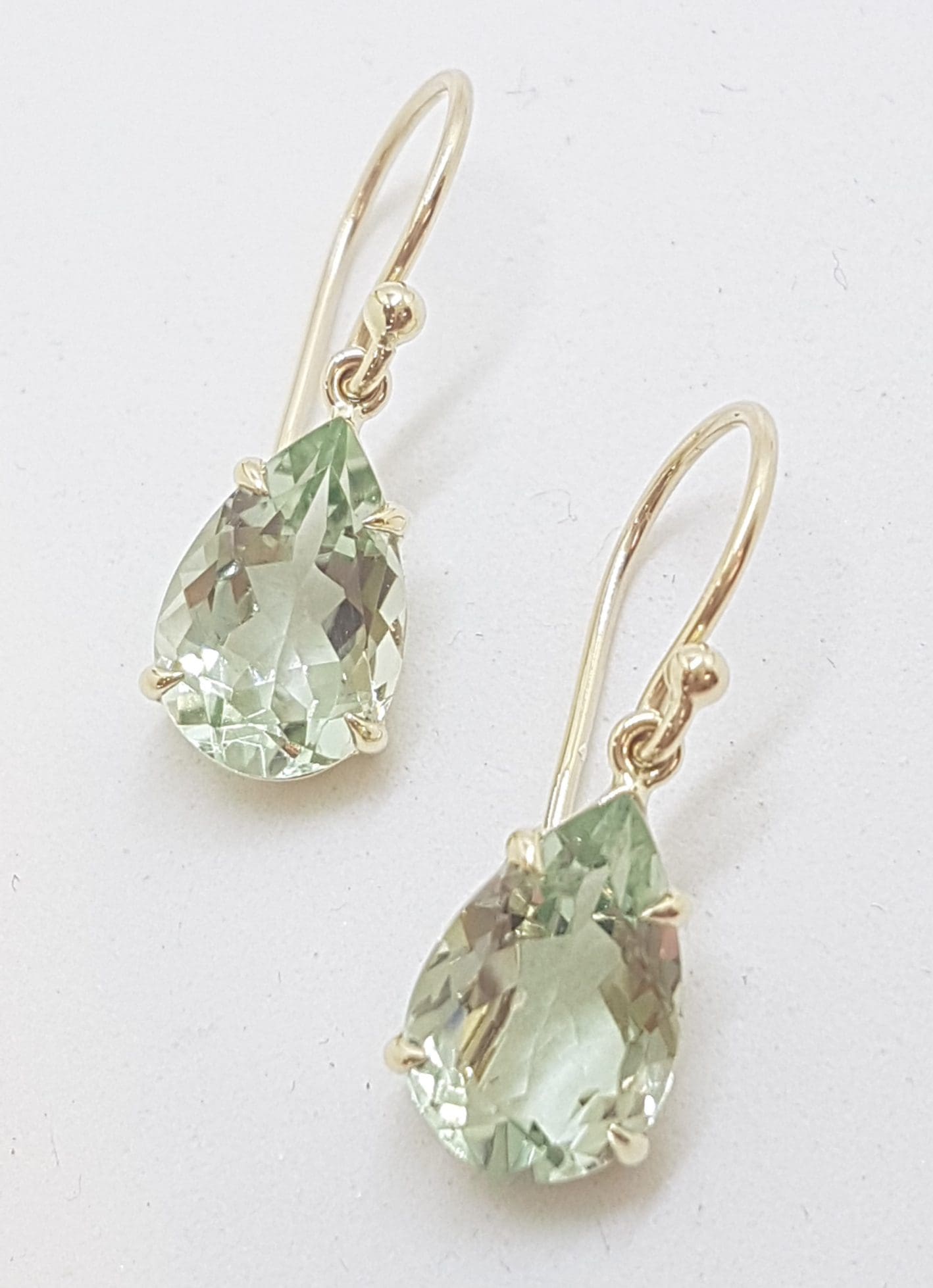 20210115_164303 9ct Yellow Gold Claw Set Teardrop / Pear Shape Green Amethyst / Prasiolite Drop Earrings