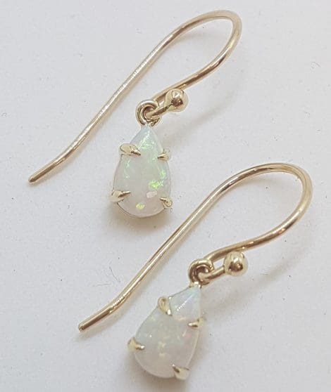 9ct Yellow Gold Claw Set Teardrop / Pear Shape Solid Opal Drop Earrings