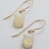 9ct Yellow Gold Claw Set Oval Solid Opal Drop Earrings