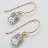 9ct Yellow Gold Claw Set Oval Aquamarine Drop Earrings