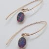 9ct Rose Gold Bezel Set Oval Blue and Multi-Colour Drop Earrings