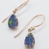 9ct Rose Gold Claw Set Teardrop / Pear Shape Blue and Multi-Colour Opal Drop Earrings