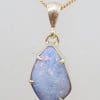 9ct Yellow Gold Odd Shape Blue Opal Claw Set Pendant on Gold Chain