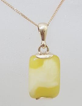 9ct Yellow Gold Natural Butter Amber Rectangular Pendant on Gold Chain
