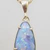 9ct Yellow Gold Teardrop / Pear Shape Blue Opal Claw Set Pendant on Gold Chain