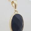 9ct Yellow Gold Oval Faceted Onyx Bezel Set Pendant on Gold Chain